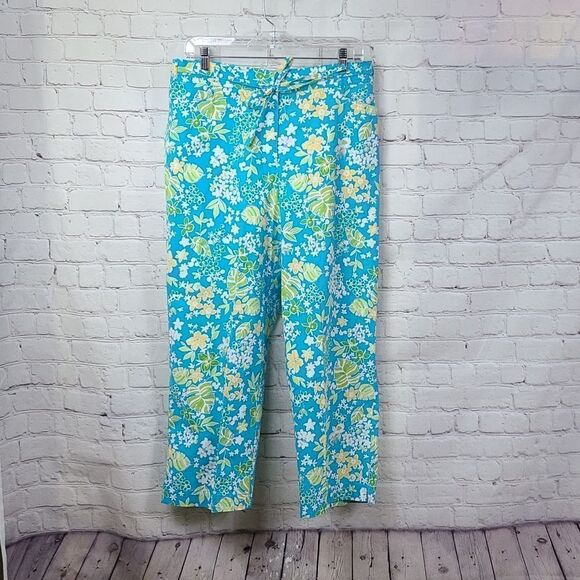 Sag Harbor Sport NWT Turquoise Tropical Floral Comfort Stretch Cropped Pants 14 - Picture 8 of 8